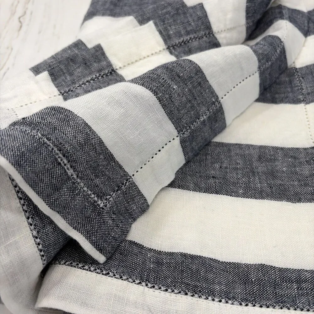 NWT Frescobol Carioca 100% Linen Beach Towel Midnight Blue Striped- Netjets EXC!